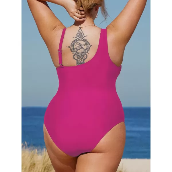 imageCUPSHE Womens Plus Size Swimsuit One Piece Bathing Suit Mesh Removable Straps SwimwearFuchsia Pink