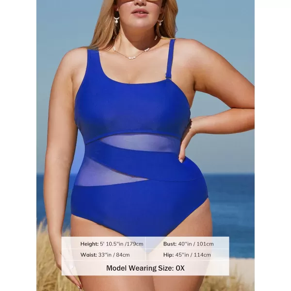 imageCUPSHE Womens Plus Size Swimsuit One Piece Bathing Suit Mesh Removable Straps SwimwearRoyal Blue