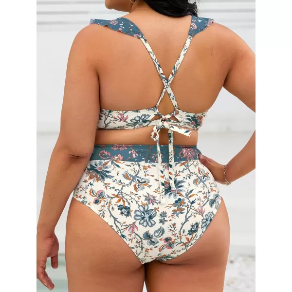 imageCUPSHE Womens Plus Size Swimsuit Two Piece Bathing Suit Banded High Waisted Laceup Paisley SwimwearFloral Paisley