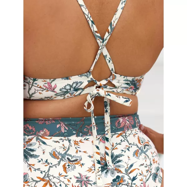 imageCUPSHE Womens Plus Size Swimsuit Two Piece Bathing Suit Banded High Waisted Laceup Paisley SwimwearFloral Paisley