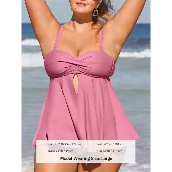imageCUPSHE Womens Plus Size Tankini Swimsuits Two Piece Bathing Suit Ruffle Hem Adjustable Straps Floral PrintPink