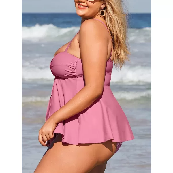 imageCUPSHE Womens Plus Size Tankini Swimsuits Two Piece Bathing Suit Ruffle Hem Adjustable Straps Floral PrintPink