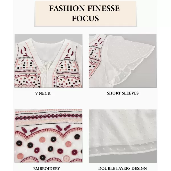 imageCUPSHE Womens Plus Size Tops Summer Short Sleeve Tshirts V Neck Cute Embroidered BlouseIvory