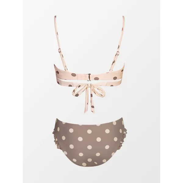 imageCUPSHE Womens Polka Dot Cutout Ruffles Back Hook Closure Bikini SetsCoffee Brown