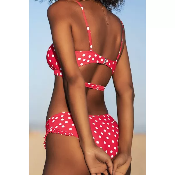 imageCUPSHE Womens Polka Dot Cutout Ruffles Back Hook Closure Bikini SetsRed