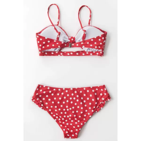 imageCUPSHE Womens Polka Dot Cutout Ruffles Back Hook Closure Bikini SetsRed