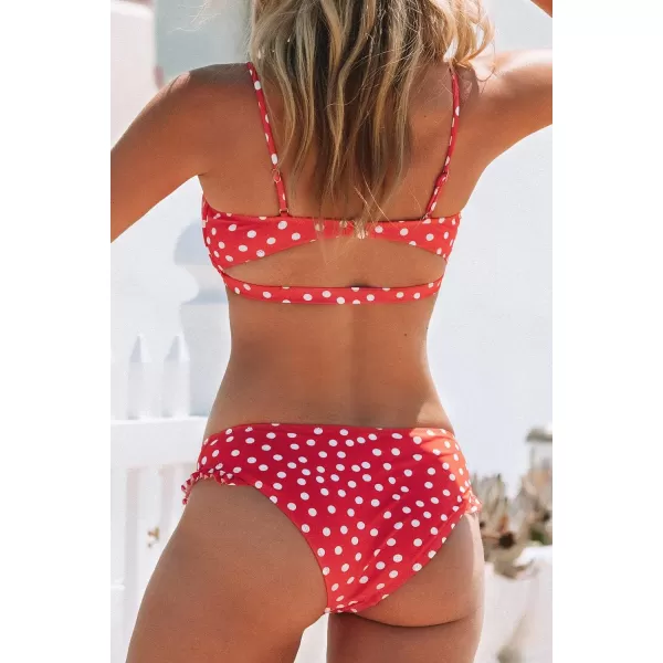 imageCUPSHE Womens Polka Dot Cutout Ruffles Back Hook Closure Bikini SetsRed