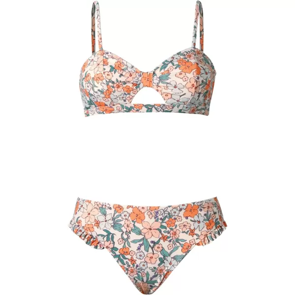 imageCUPSHE Womens Polka Dot Cutout Ruffles Back Hook Closure Bikini SetsYellow Floral