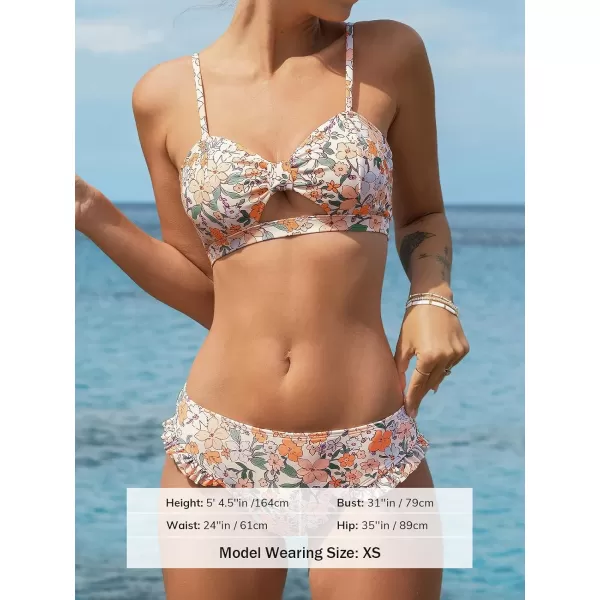 imageCUPSHE Womens Polka Dot Cutout Ruffles Back Hook Closure Bikini SetsYellow Floral