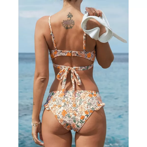 imageCUPSHE Womens Polka Dot Cutout Ruffles Back Hook Closure Bikini SetsYellow Floral