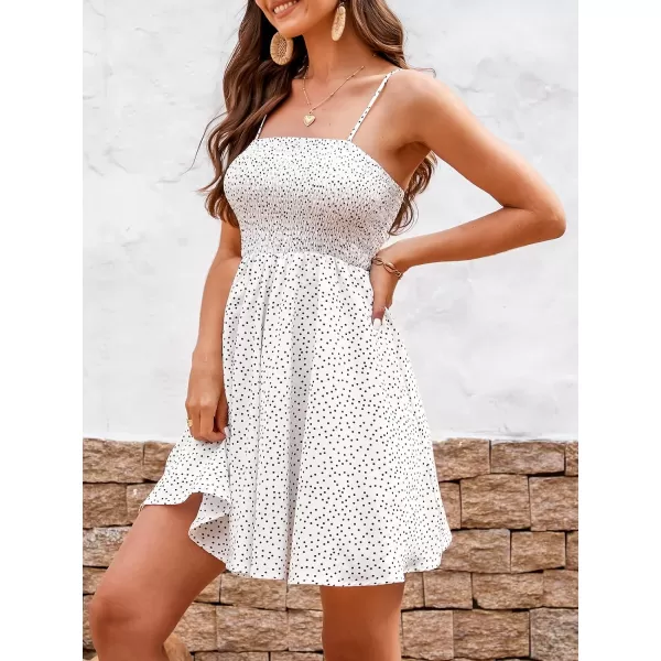 imageCUPSHE Womens Polka Dot Smocked Cami Mini Dress Spaghetti Straps A Line DressWhite