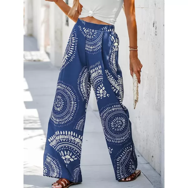 imageCUPSHE Womens Print High Waist Pants Blue Shorts with Wide LegBlue Floral
