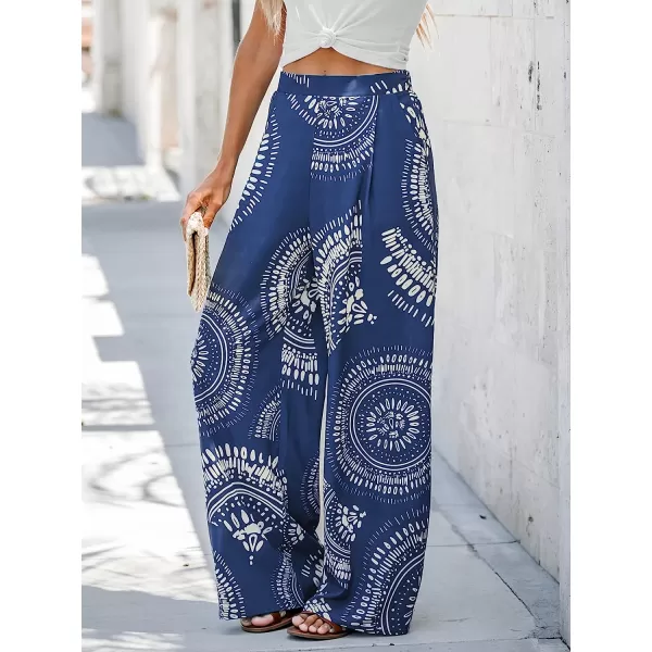 imageCUPSHE Womens Print High Waist Pants Blue Shorts with Wide LegBlue Floral