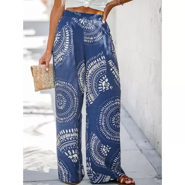 imageCUPSHE Womens Print High Waist Pants Blue Shorts with Wide LegBlue Floral