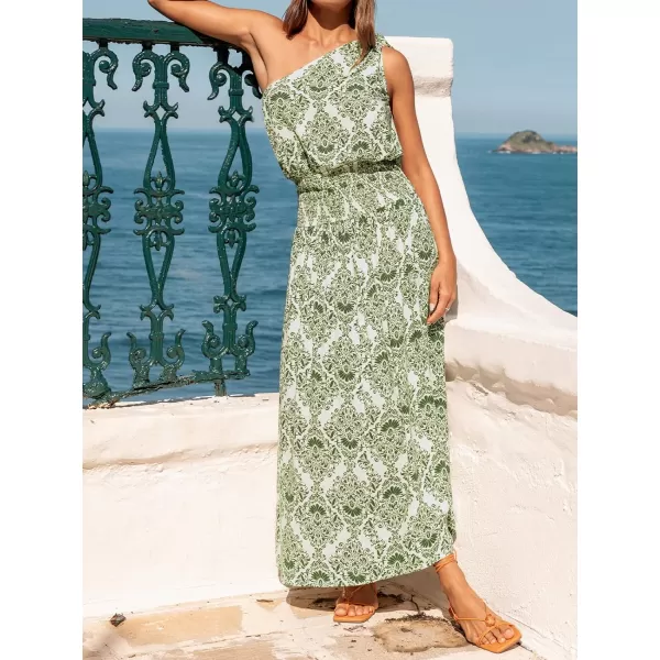 imageCUPSHE Womens Print OneShoulder Maxi Dress OneShoulder Neck Smocked Waist SundressGreen Floral