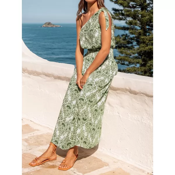 imageCUPSHE Womens Print OneShoulder Maxi Dress OneShoulder Neck Smocked Waist SundressGreen Floral