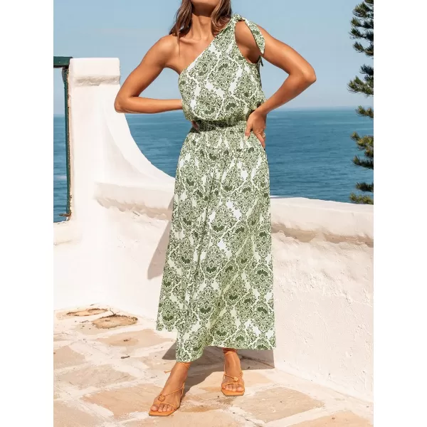 imageCUPSHE Womens Print OneShoulder Maxi Dress OneShoulder Neck Smocked Waist SundressGreen Floral