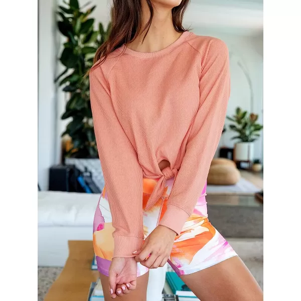 imageCUPSHE Womens Pull Over Long Sleeve Round Neck Sweatshirt Crop Knot Hem TopsPink