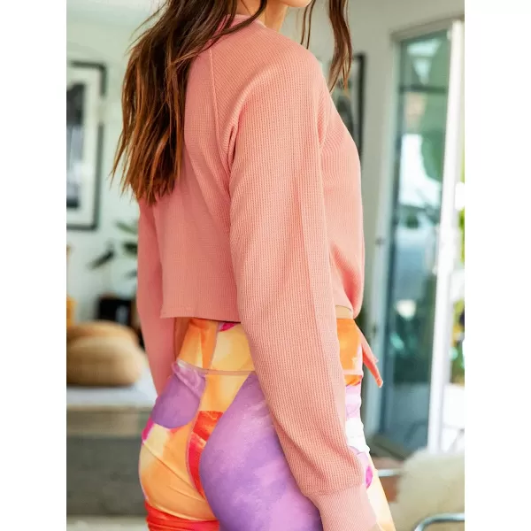 imageCUPSHE Womens Pull Over Long Sleeve Round Neck Sweatshirt Crop Knot Hem TopsPink