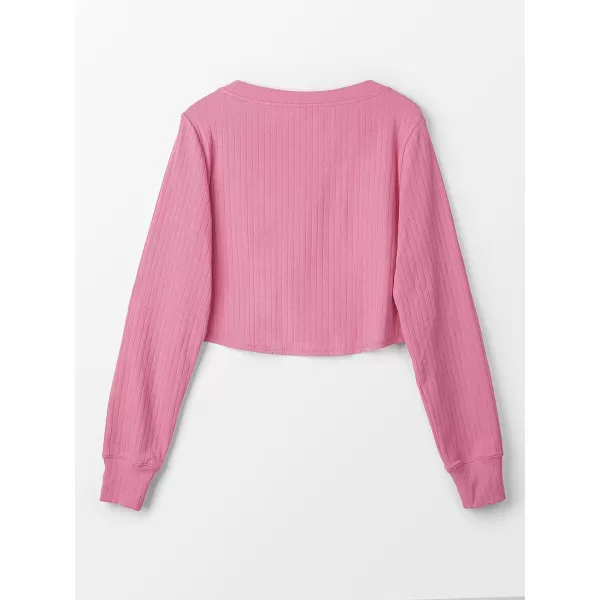 imageCUPSHE Womens Pull Over Long Sleeve Round Neck Sweatshirt Crop Knot Hem TopsPink2