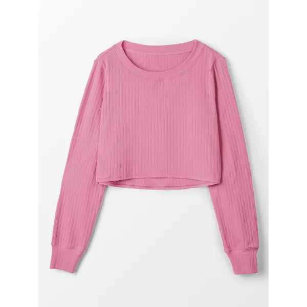 imageCUPSHE Womens Pull Over Long Sleeve Round Neck Sweatshirt Crop Knot Hem TopsPink2