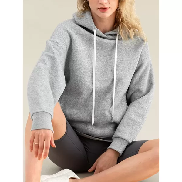 imageCUPSHE Womens Pullover Hoodies Solid Color Loose Casua Long Sleeve Sweatshirt with DrawstringGrey