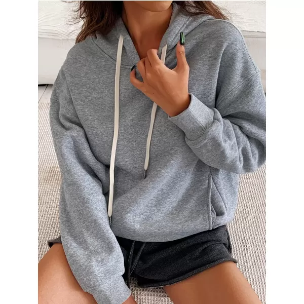 imageCUPSHE Womens Pullover Hoodies Solid Color Loose Casua Long Sleeve Sweatshirt with DrawstringGrey
