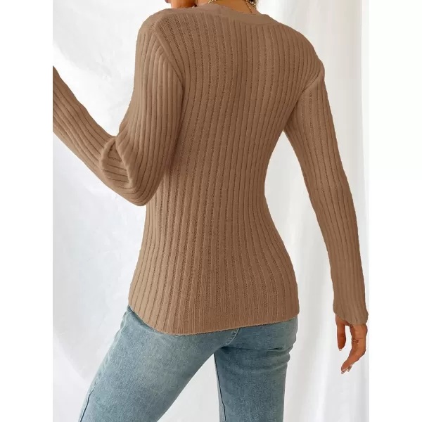 imageCUPSHE Womens Pullover Sweater Solid Casual Knit Surplice Wrap Long Sleeve Fall Winter Jumper TopsBrown