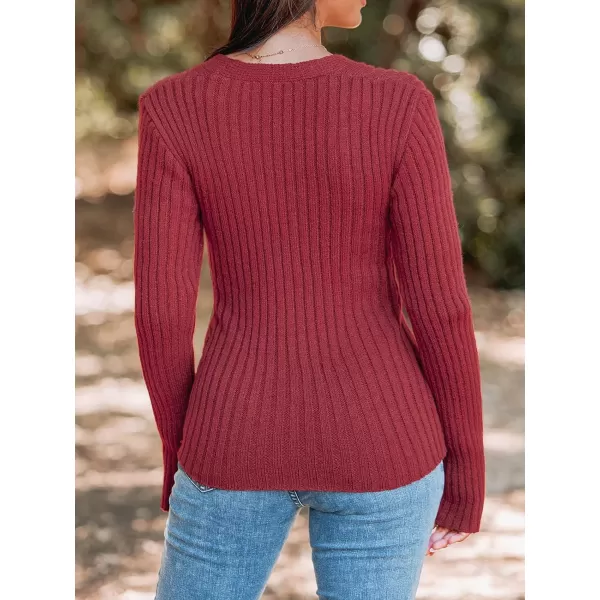 imageCUPSHE Womens Pullover Sweater Solid Casual Knit Surplice Wrap Long Sleeve Fall Winter Jumper TopsBurgundy