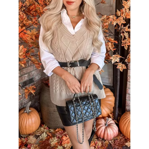 imageCUPSHE Womens Pullover Sweater Vest Fall Winter V Neck Casual Sleeveless Knit SweaterApricot