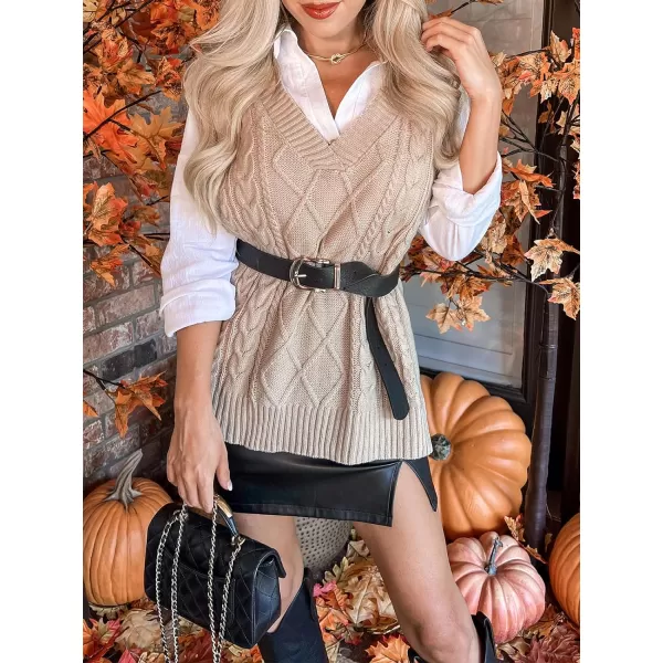 imageCUPSHE Womens Pullover Sweater Vest Fall Winter V Neck Casual Sleeveless Knit SweaterApricot