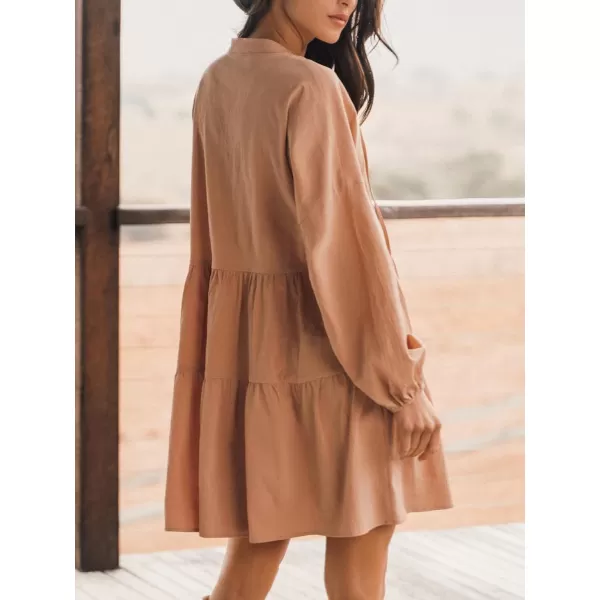imageCUPSHE Womens Pumpkin Tie Neck Flounce Mini Dress Long Sleeves Dresses Short Dressing CasualBrown