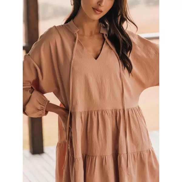 imageCUPSHE Womens Pumpkin Tie Neck Flounce Mini Dress Long Sleeves Dresses Short Dressing CasualBrown