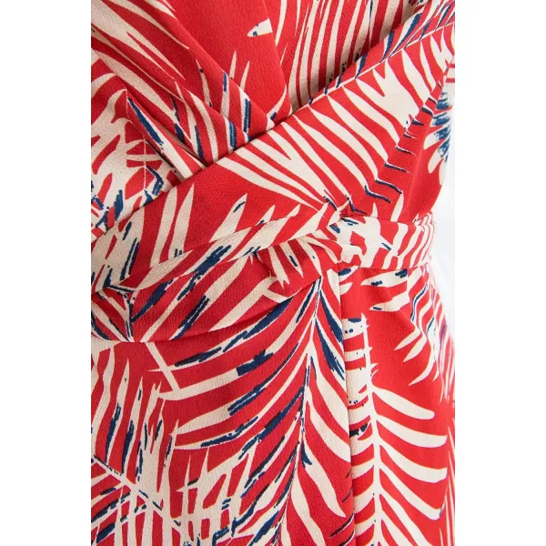 imageCUPSHE Womens Red Leaf Print Tie Short Sleeves Wrap V Neck DressRed