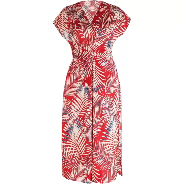 imageCUPSHE Womens Red Leaf Print Tie Short Sleeves Wrap V Neck DressRed