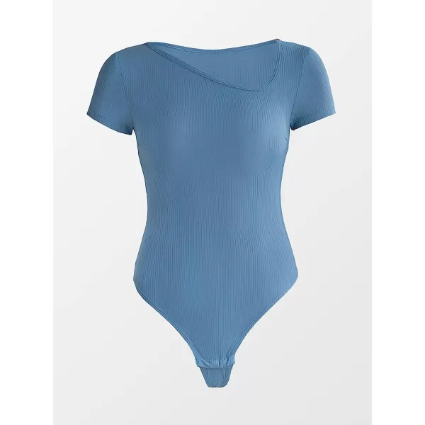 imageCUPSHE Womens Rib Asymmetrical Neck Bodysuit with Short SleeveCUPSHE Womens Rib Asymmetrical Neck Bodysuit with Short Sleeve