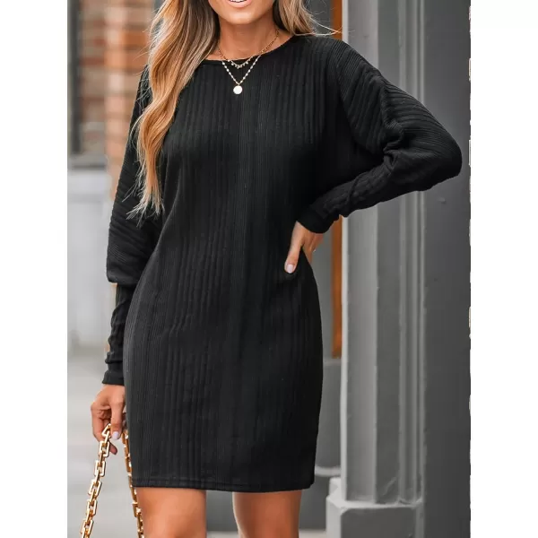 imageCUPSHE Womens Rib Crisscross Cutout Mini Dress Long Sleeves Dresses Backless Dressing CasualBlack