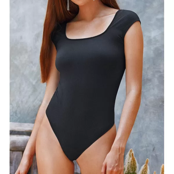imageCUPSHE Womens Rib High Cut Comfortable Scoop Neck BodysuitCUPSHE Womens Rib High Cut Comfortable Scoop Neck Bodysuit