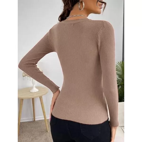 imageCUPSHE Womens Ribbed VNeck Buttoned Sweater Winter Casual Slim Fitt Bottoming TopsKhaki