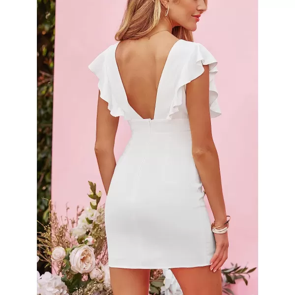 imageCUPSHE Womens Romance Plunge Ruffled Mini Dress Deep VNeck Dress Cap Sleeves Wedding Dresses Casual SummerWhite