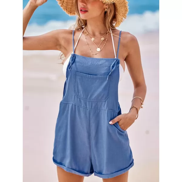 imageCUPSHE Womens Romper Cami Strap Shortalls Sleeveless Overall Front Pocket Outfit Casual BeachBlue