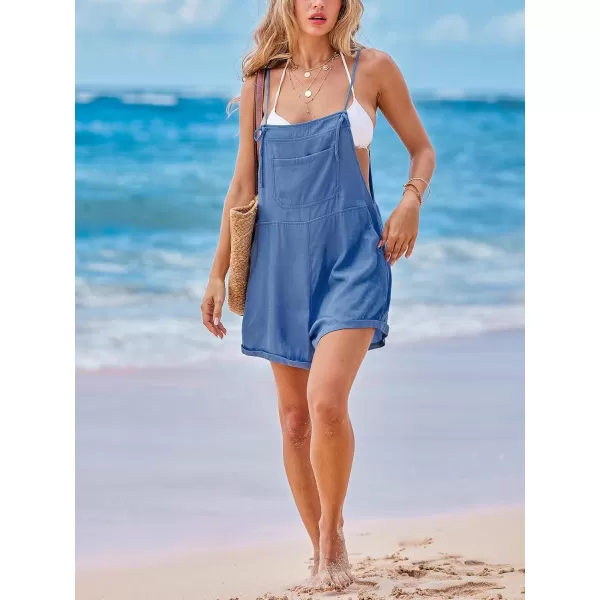 imageCUPSHE Womens Romper Cami Strap Shortalls Sleeveless Overall Front Pocket Outfit Casual BeachBlue