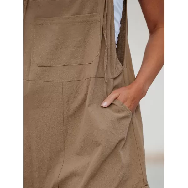 imageCUPSHE Womens Romper Cami Strap Shortalls Sleeveless Overall Front Pocket Outfit Casual BeachBrown