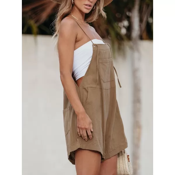 imageCUPSHE Womens Romper Cami Strap Shortalls Sleeveless Overall Front Pocket Outfit Casual BeachBrown
