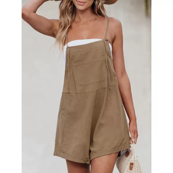 imageCUPSHE Womens Romper Cami Strap Shortalls Sleeveless Overall Front Pocket Outfit Casual BeachBrown