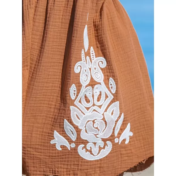 imageCUPSHE Womens Romper Embroidered VNeckline Sleeveless Wide leg Overall Outfit Casual BeachBrown