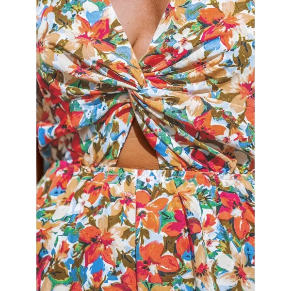 imageCUPSHE Womens Romper Floral Sweetheart Twist Cutout Jumpsuits Wide Leg Overall Sleeveless Outfit CasualOrange