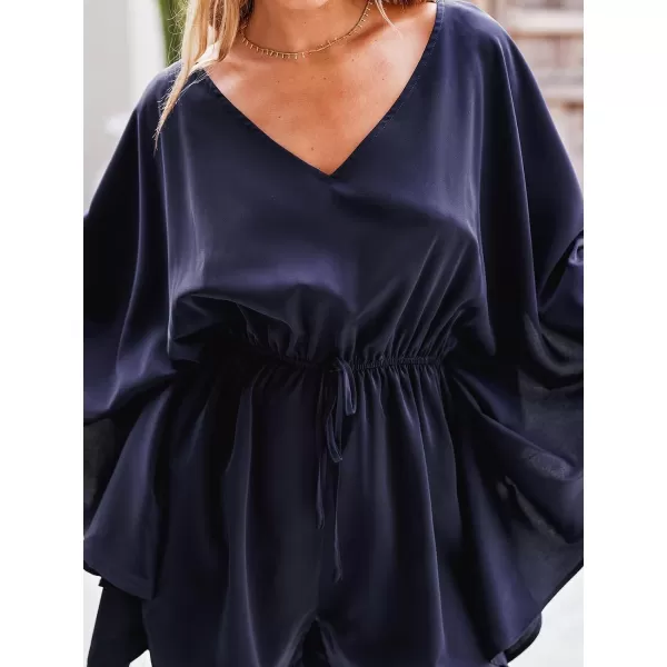 imageCUPSHE Womens Romper Kimono Sleeve Jumpsuits V Neck Drawstring Outfit Casual DressyBlue