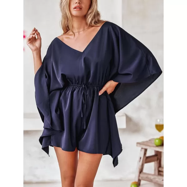 imageCUPSHE Womens Romper Kimono Sleeve Jumpsuits V Neck Drawstring Outfit Casual DressyBlue