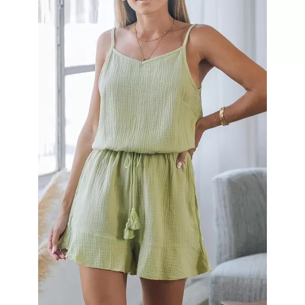 imageCUPSHE Womens Romper Lace Up Ruffles Hem Cami Jumpsuits Overall Sleeveless Outfit CasualGreen